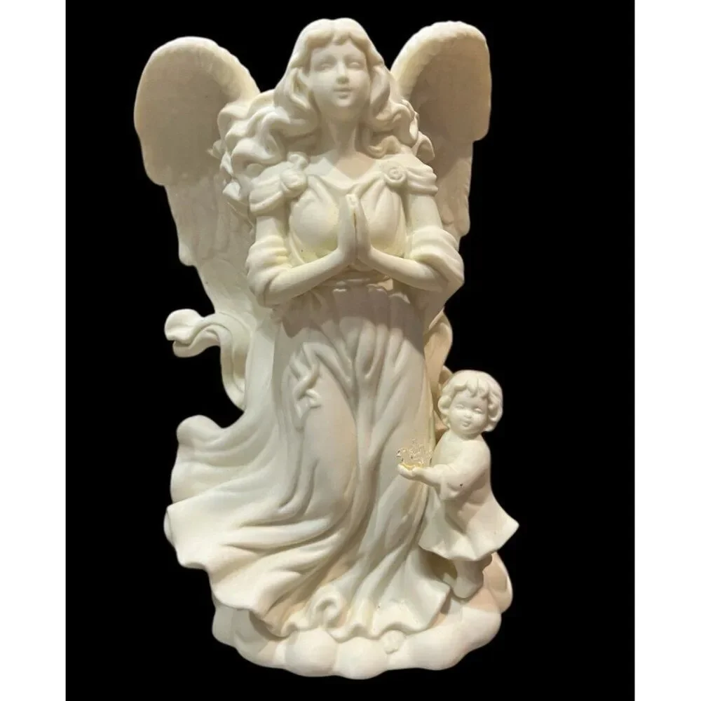 PartyLite White Angel of Hope Cherub With Girl Porcelain Taper Candle Holder